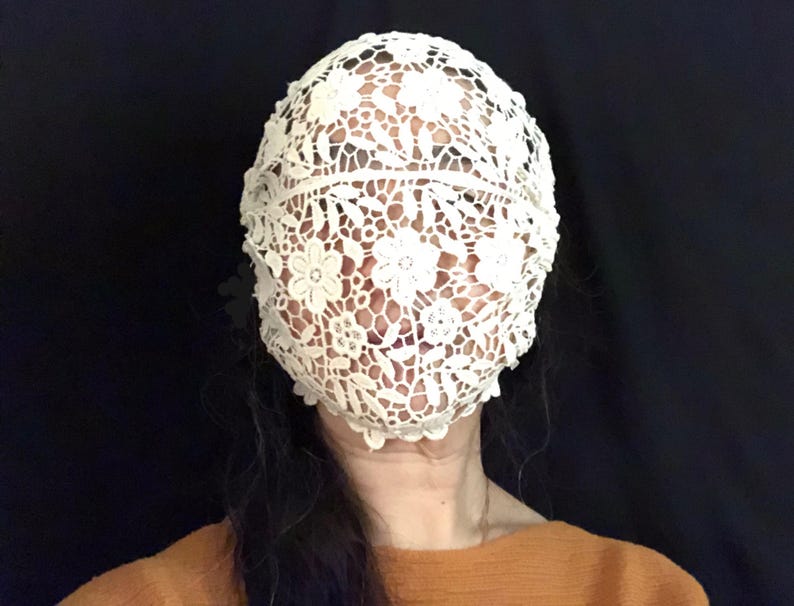 Reusable Natural Color Cotton Lace See Through Face Cover 54