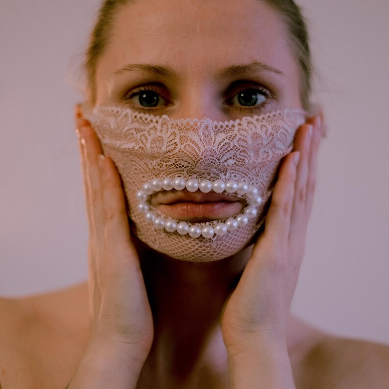 Beige lace mask with beads - Sexy Eyes mask 163