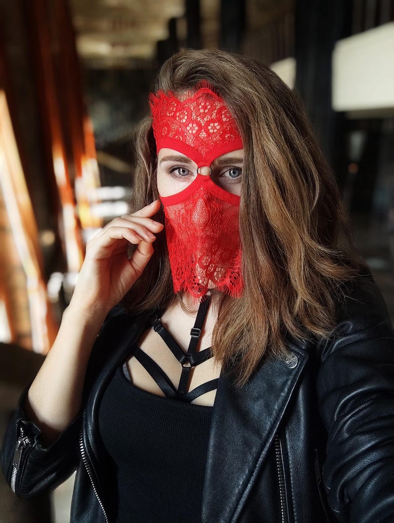 Handmade Red Lace Mask 43