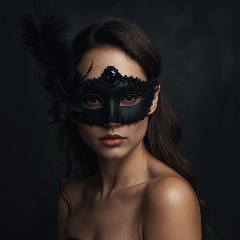 Handcrafted luxury feather and rhinestone mask