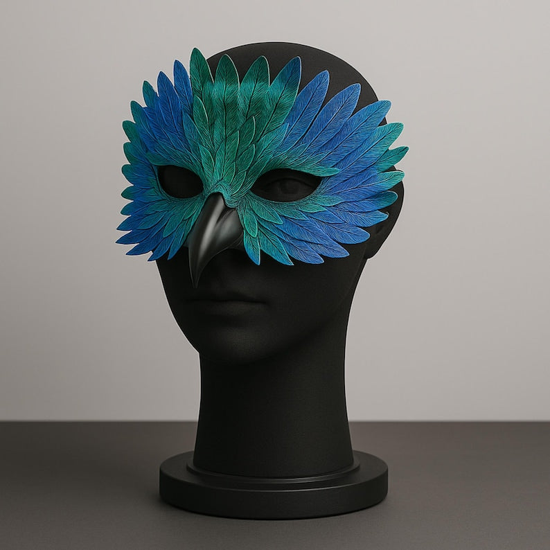 Owl Feather Beak Mask – Handmade Masquerade Bird Costume Accessory