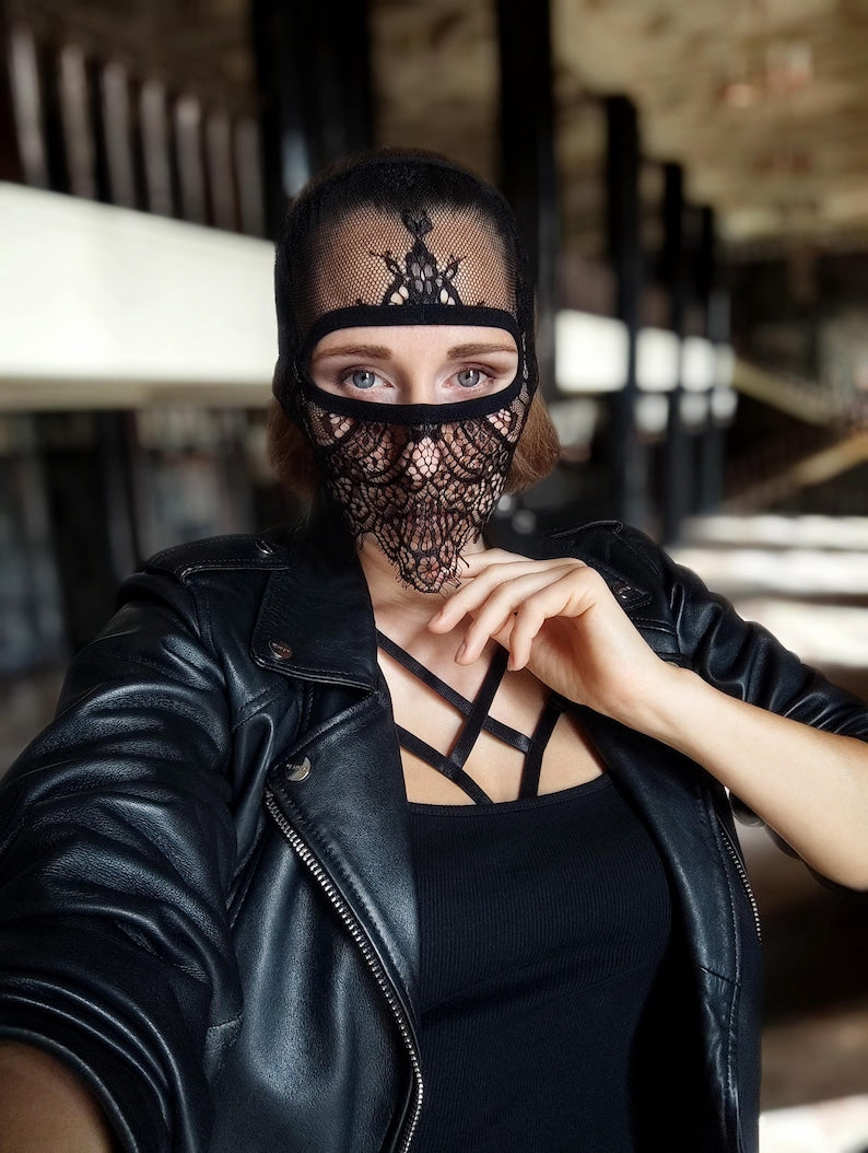 Handmade black lace mask with exposed eyes 47