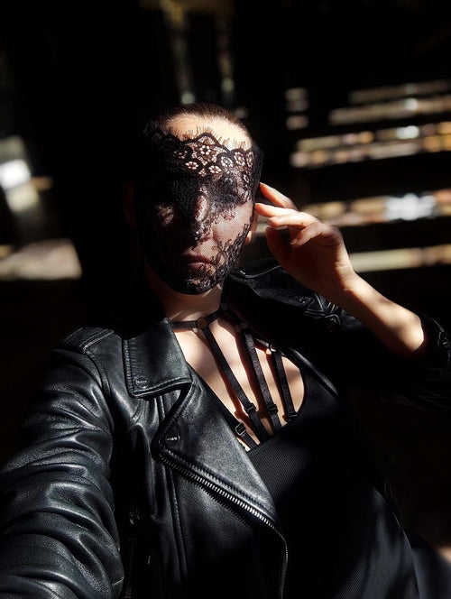 Black Intricate Lace Full Face Mask 45