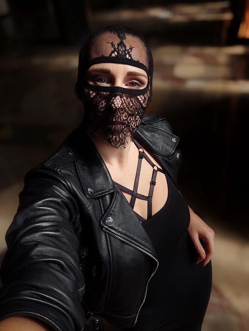 Handmade black lace mask with exposed eyes 47