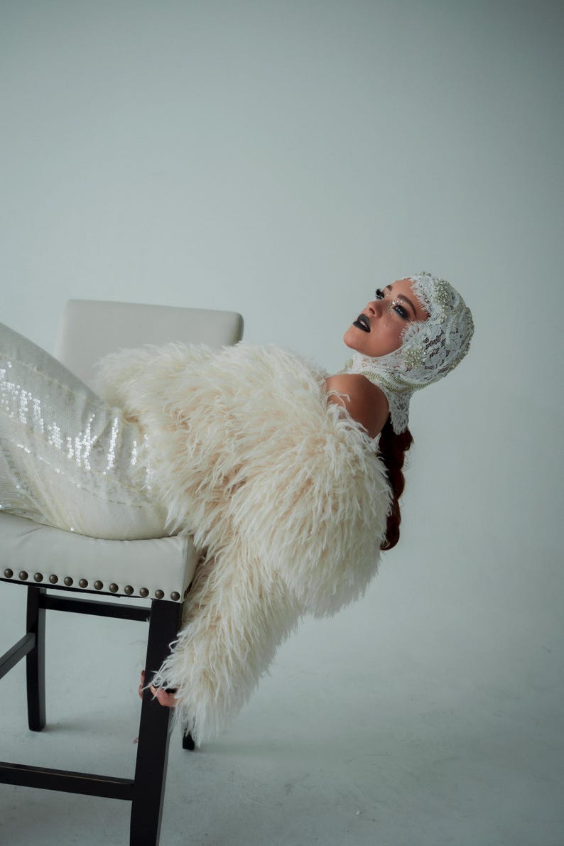 Lace & Pearl Beaded Headpiece: Avant Garde Couture Head Wrap 141